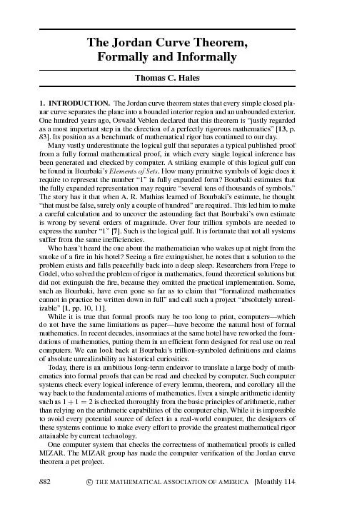 TheJordanCurveTheorem,FormallyandInformally