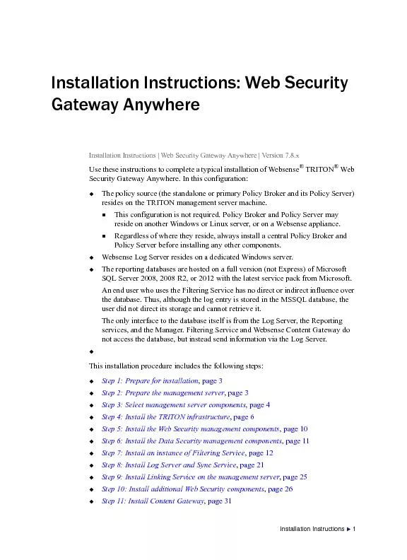 Installation Instructions Installation Instructions: Web Security Gate