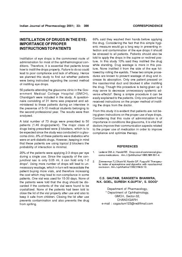 Indian Journal of Pharmacology 2001;  33:   386          CORRESPONDENC