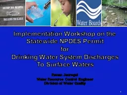 Implementation Workshop on the Statewide NPDES Permit