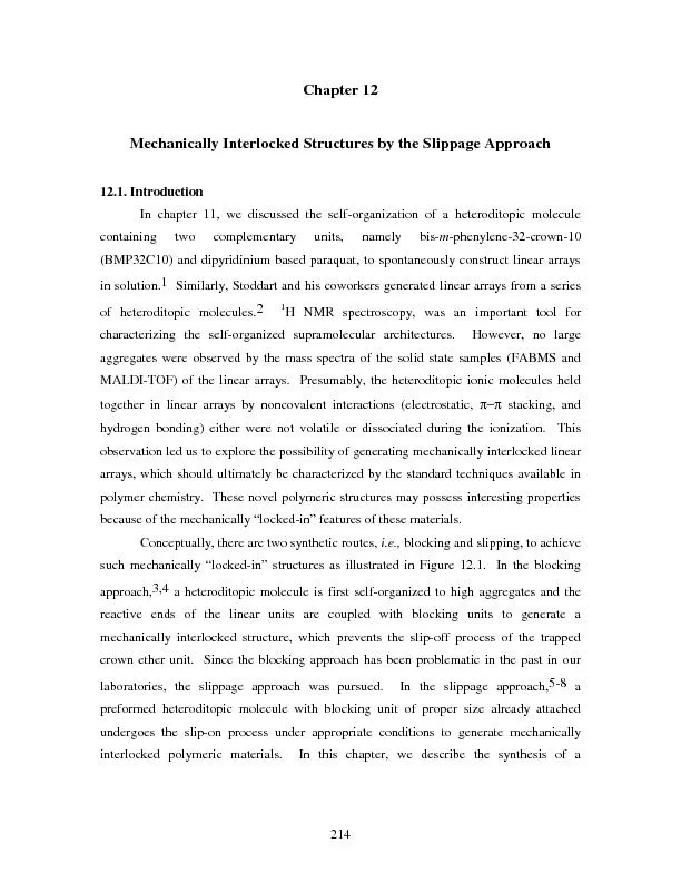 Mechanically Interlocked Structures by the Slippage ApproachIn chapter