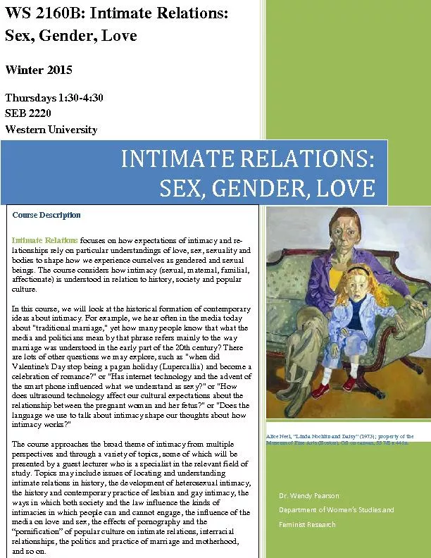 2160BIntimateRelations:Sex,Gender,LoveWinter 2015Thursdays1:30:30SEB 2