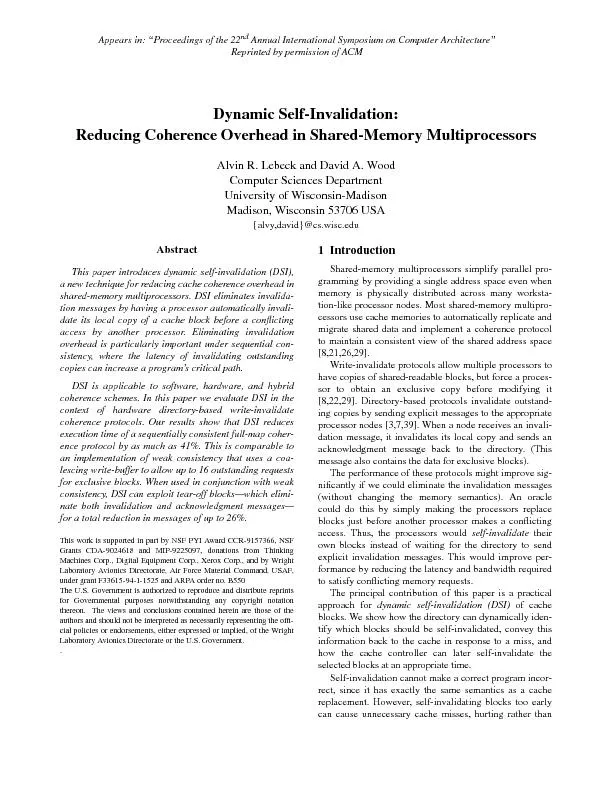 Dynamic Self-Invalidation:Reducing Coherence Overhead in Shared-Memory