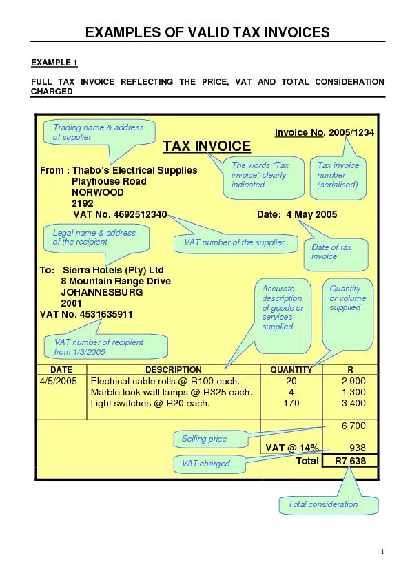 EXAMPLES OF VALID TAX INVOICES