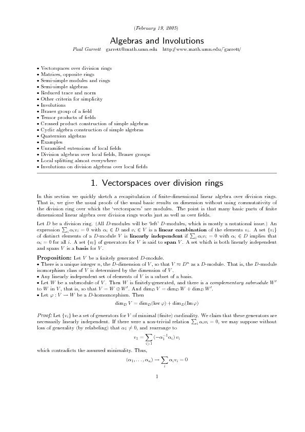 PaulGarrett:AlgebrasandInvolutions(February19,2005)hastrivialkernel.As