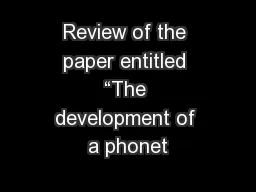 Review of the paper entitled “The development of a phonet