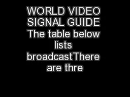 WORLD VIDEO SIGNAL GUIDE The table below lists broadcastThere are thre
