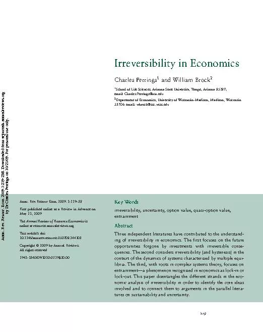 IrreversibilityinEconomicsCharlesPerringsandWilliamBrockSchoolofLifeSc