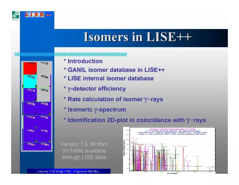 Isomers in LISE++
