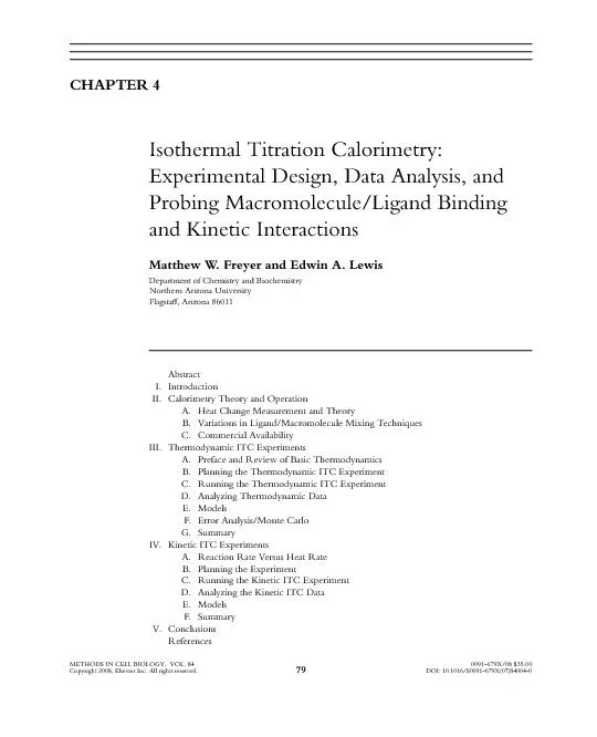 CHAPTER4IsothermalTitrationCalorimetry:ExperimentalDesign,DataAnalysis