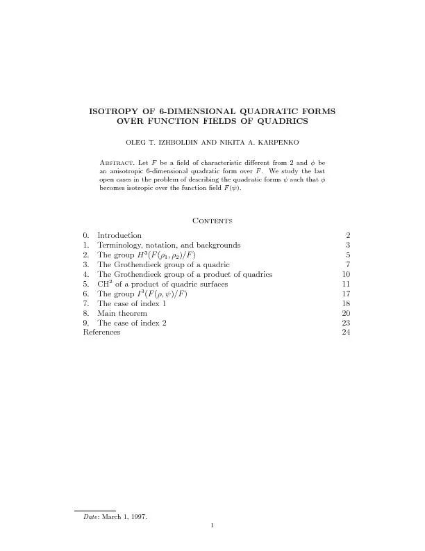 ISOTROPYOF6-DIMENSIONALQUADRATICFORMSOVERFUNCTIONFIELDSOFQUADRICSOLEGT
