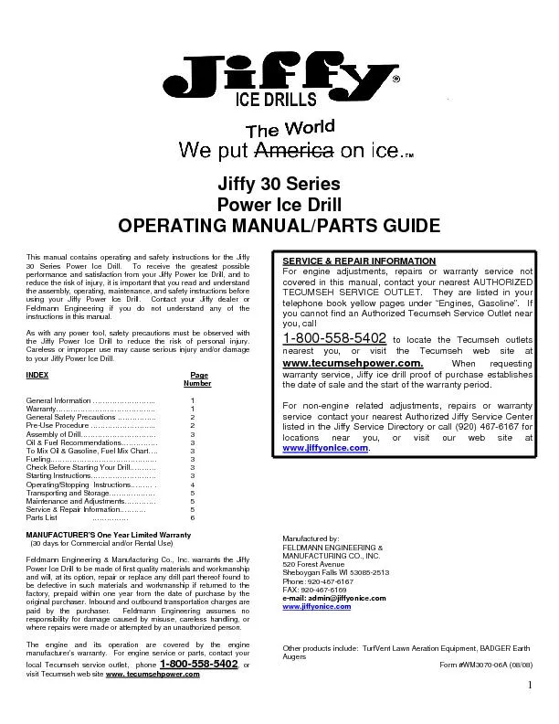 This manual contains operating and say instructions for the Jiffy 30 S