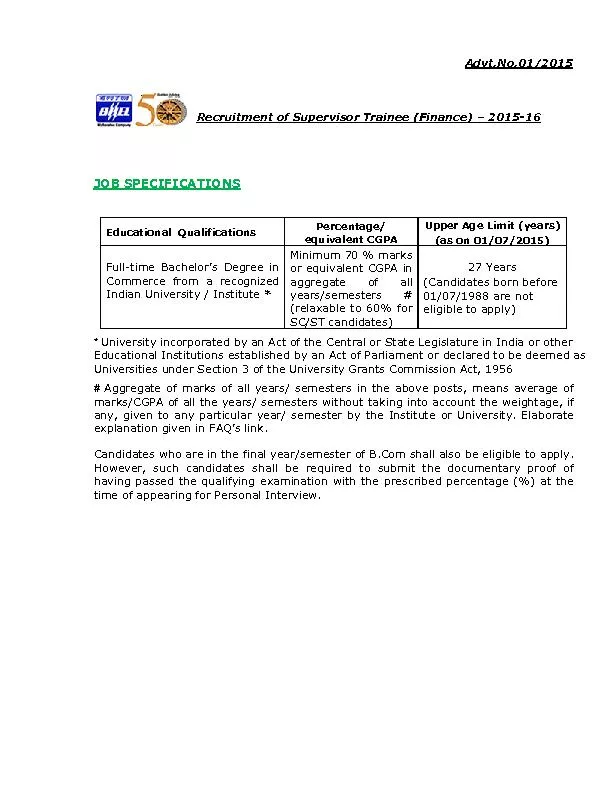 Recruitment of Supervisor Trainee (Finance)