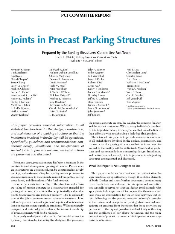 PCI COMMITTEE RJoints in Precast Parking StructuresFor many years, pre