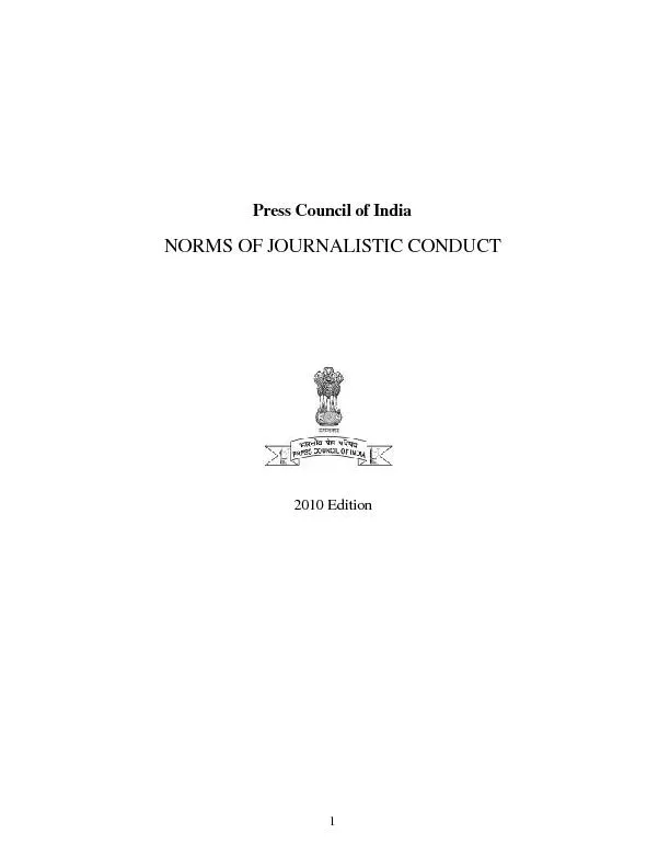 Press Council of India  NORMS OF JOURNALISTIC CONDUCT