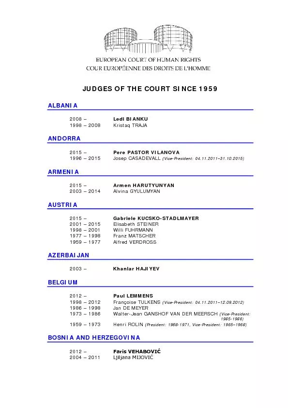 JUDGESOF THE COURTSINCE 1959