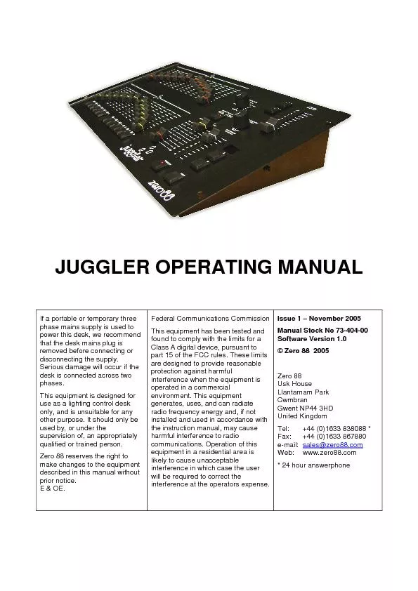 JUGGLER OPERATING MANUALIf a portable or temporary three phase mains s