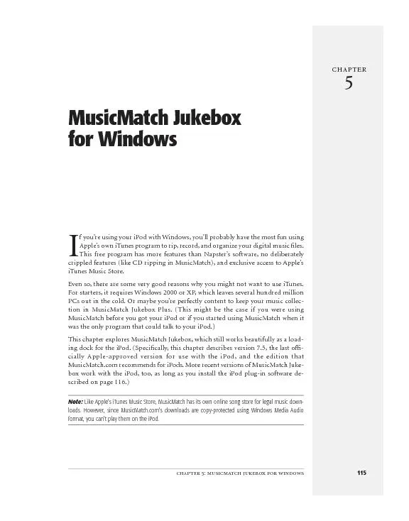 chapter 5: musicmatch jukebox for windowschapterf you