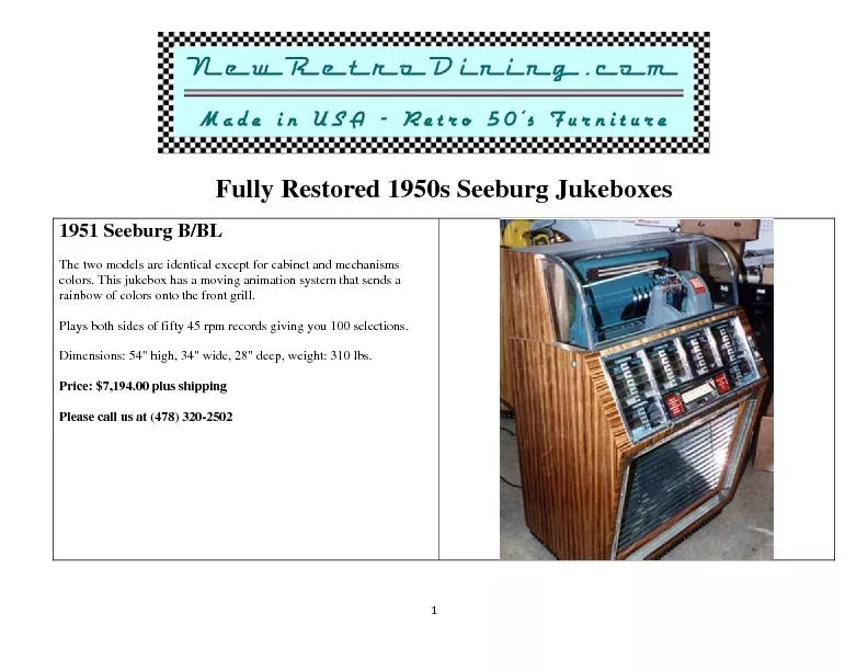 Fully Restored 1950s Seeburg Jukeboxes The two models are identical ex