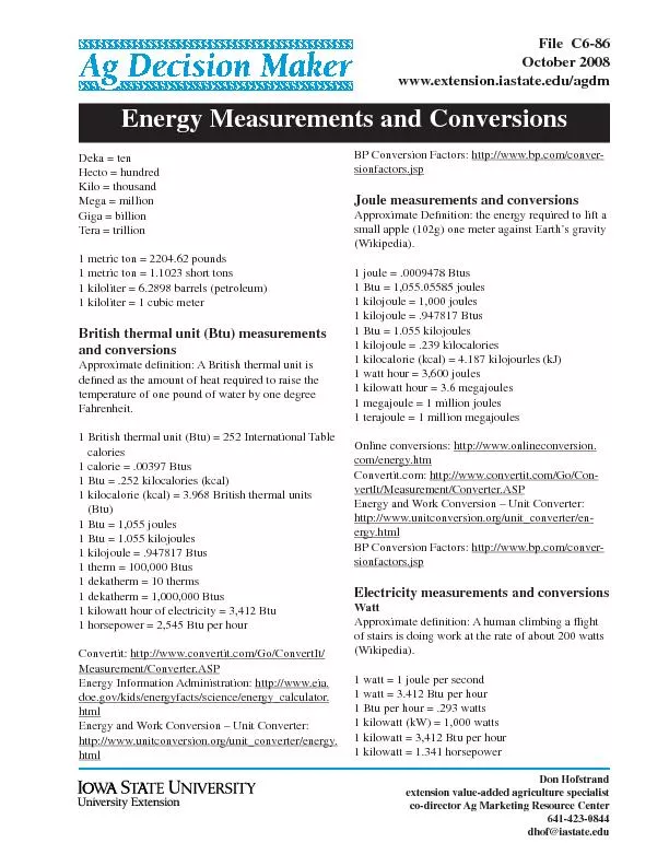 Energy Measurements and Conversions