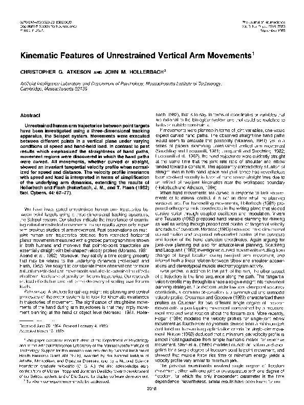 Kinematic Features of Unrestrained Vertical Arm Movements’ 
...