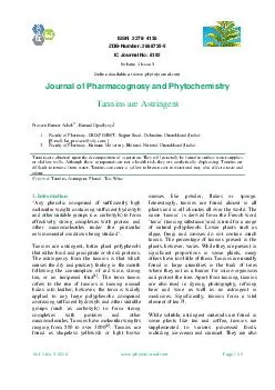 ISSN   ZDBNumber  IC Journal No  Journal of Pharmacognosy and Phytochemistry Tannins are Astringent Praveen Kumar Ashok   Kumud Upadhyaya