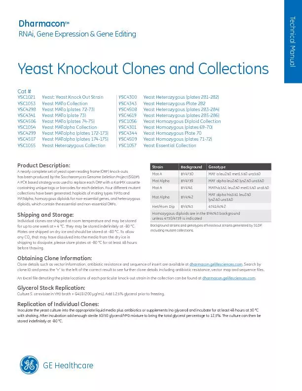 Yeast Knockout Clones and CollectionsCat