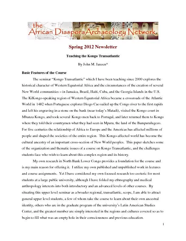 Newsletter Teaching the Kongo TransatlanticJohn M. Janzen