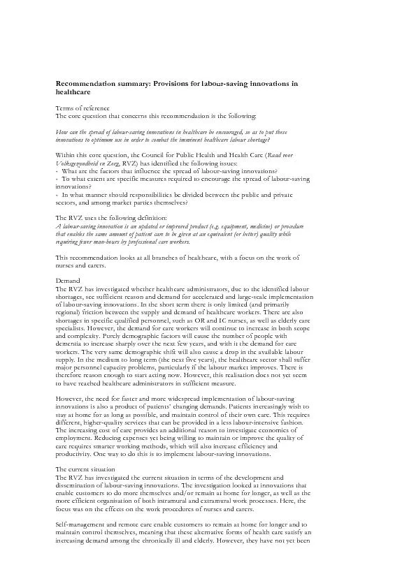 Recommendation summary: Provisions for labour-saving innovations in he