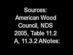 Sources: American Wood Council, NDS 2005, Table 11.2 A, 11.3.2 ANotes: