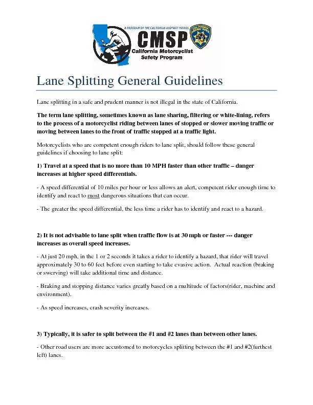Lane Splitting General Guidelines