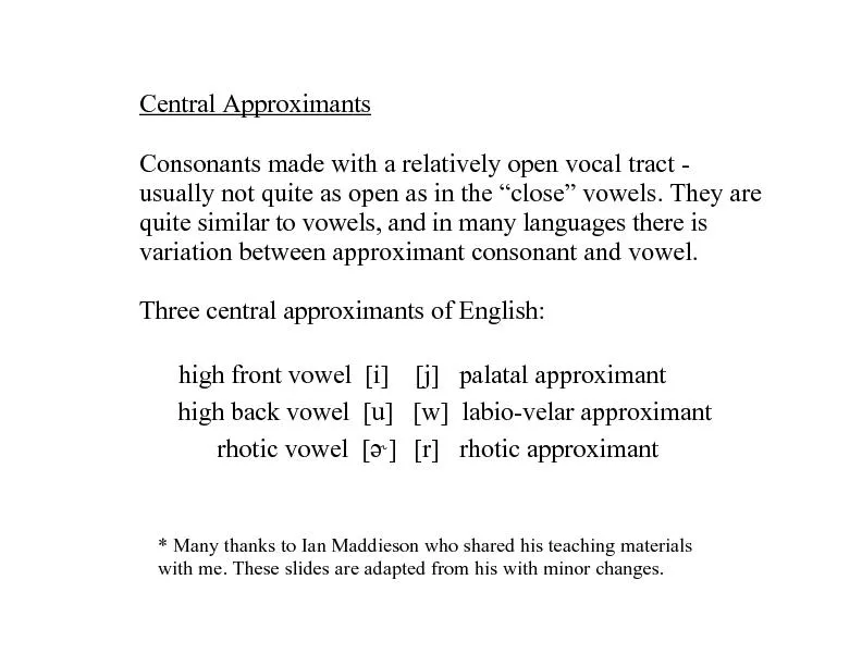 approximant consonant and vowel.  Three central approximants of Englis