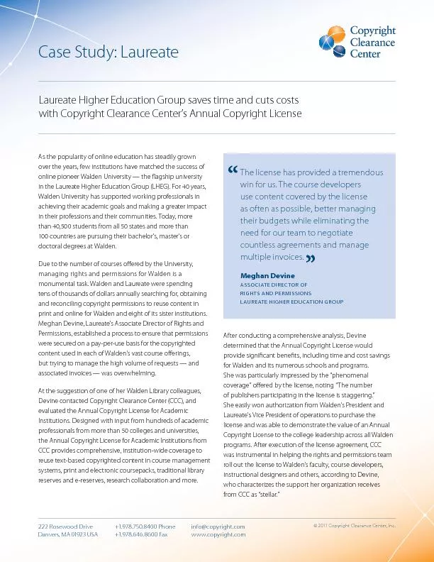 Laureate Higher Education Group saves time and cuts costs with Copyrig