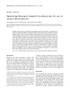 REVIEW ARTICLE Optimizing Emergent Surgical Cricothyrotomy for use in Austere Environments M
