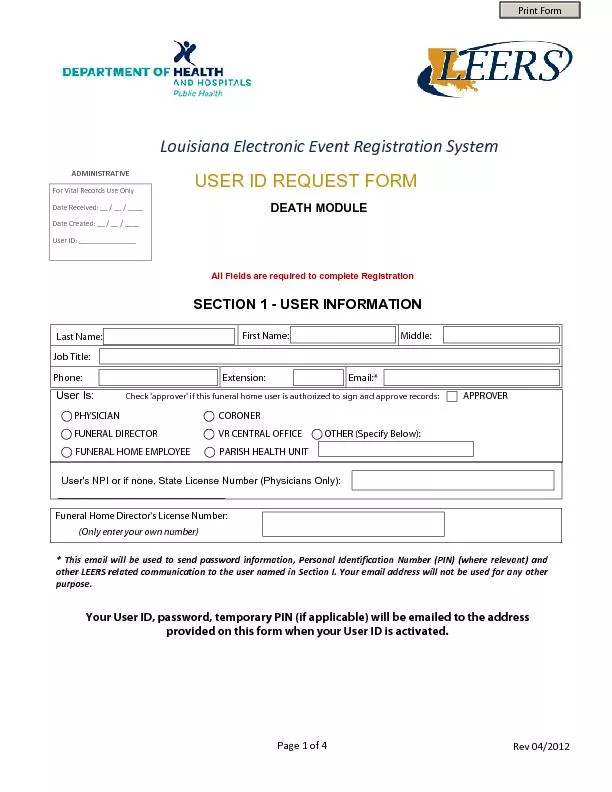 Page 1 of 4 Rev 04/2012Louisiana Electronic Event Registration SystemU