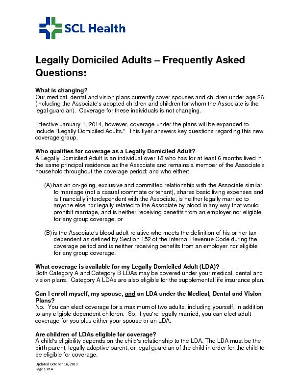 Legally Domiciled Adults – Frequently Asked Questions: