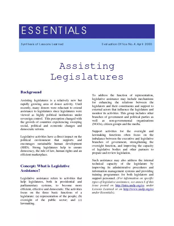 BackgroundAssisting legislatures is a relatively new but rapidly growi