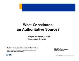 What Constitutes an Authoritative Source Roger Westman CISSP September   Case  Approved for Public Release