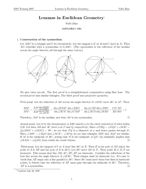 IMOTraining2007LemmasinEuclideanGeometryYufeiZhao