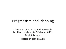Pragmatism and Planning