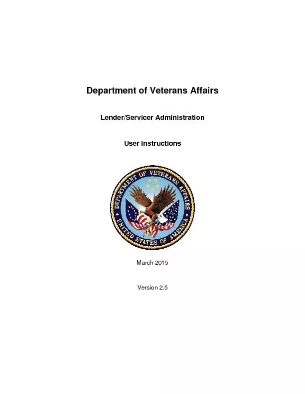 Department of Veterans AffairsLender/Servicer AdministrationUser Instr