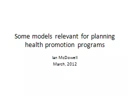 Some models relevant for planning health promotion programs