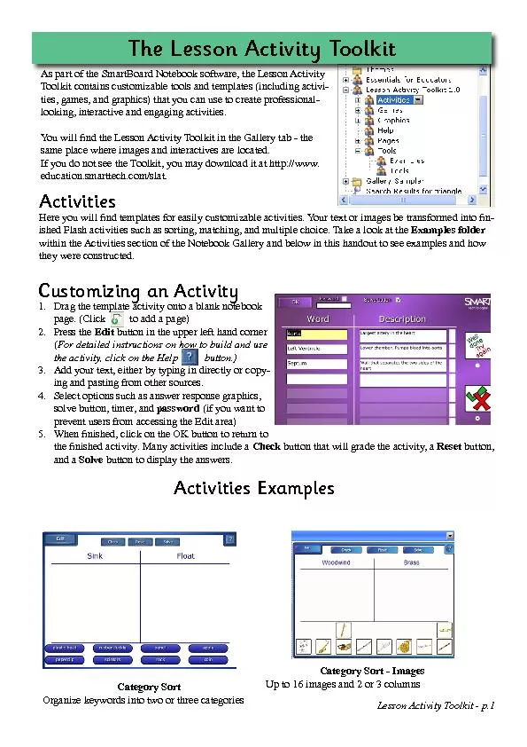 Lesson Activity Toolkit - p.1As part of the SmartBoard Notebook softwa