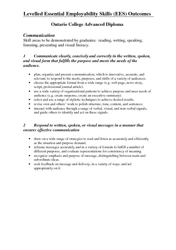 evelled Essential Employability Skills (EES) Outcomes