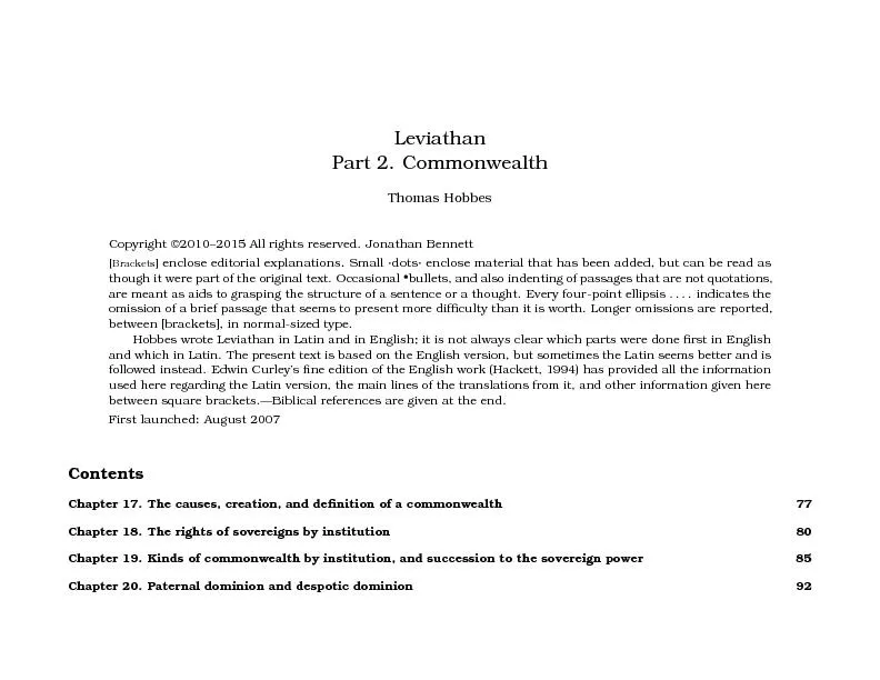 Leviathan3ThomasHobbes17:Causes,creation,denition
