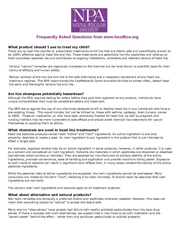 Frequently Asked Questions from www.headlice.org Various 
