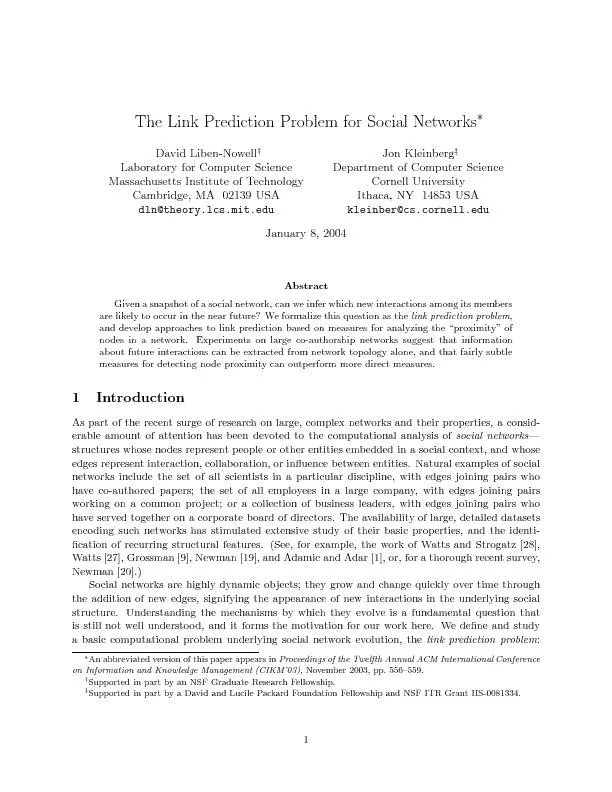 TheLinkPredictionProblemforSocialNetworksDavidLiben-NowellyLaboratory