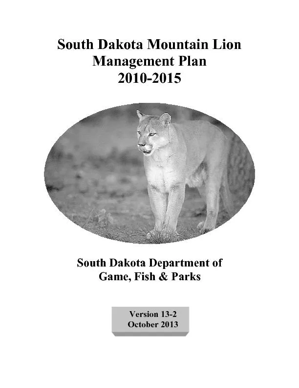 South Dakota Mountain Lion Management Plan 2010-2015