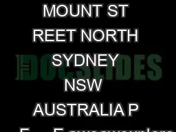 AWE LIMITED LEVEL   MOUNT ST REET NORTH SYDNEY NSW  AUSTRALIA P     F     E aweawexplore