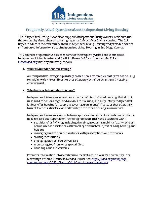 Frequently Asked Questions about Independent Living HousingThe Indepen